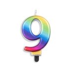 Zahlenkerze 9 - Regenbogen - 7,5 cm