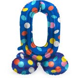Stand Up Folienballon Zahl 0 - Bunte Punkte - 72 cm