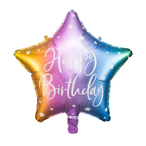 Ballongruß: Stern Happy Birthday - Ombre - 35 cm