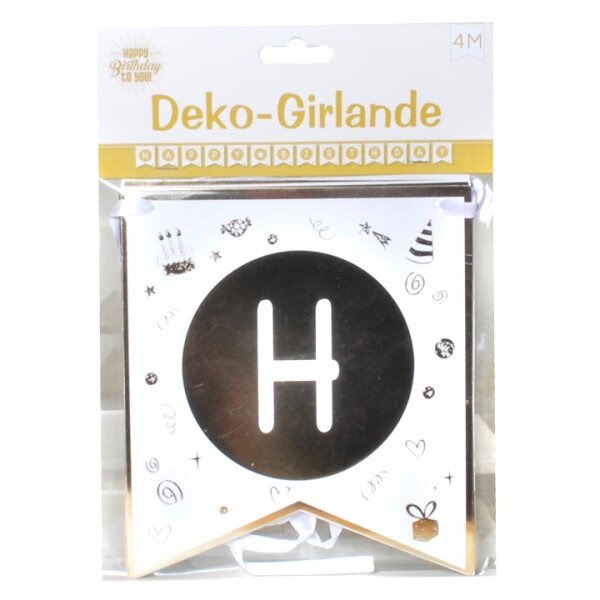 Girlande Happy Birthday - Gold Weiß - 4 Meter