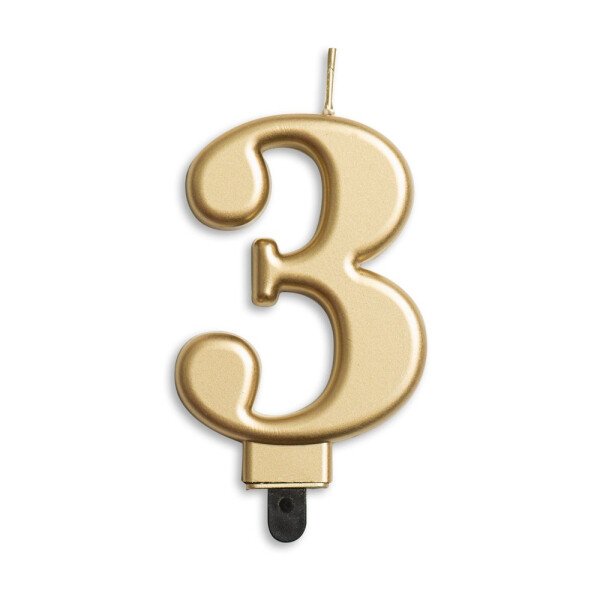 Zahlenkerze 3 - Gold - 7,5 cm