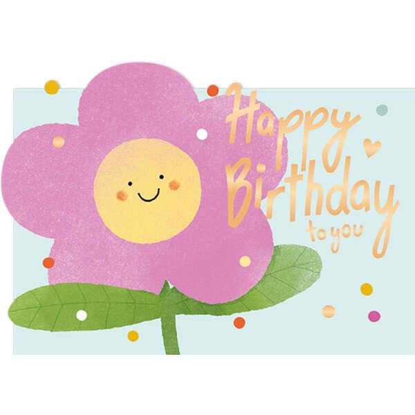 Postkarte Happy Birthday to you - lachende Blume