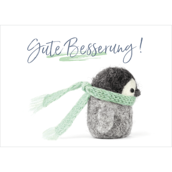 Postkarte Gute Besserung - Pinguin mit Schal