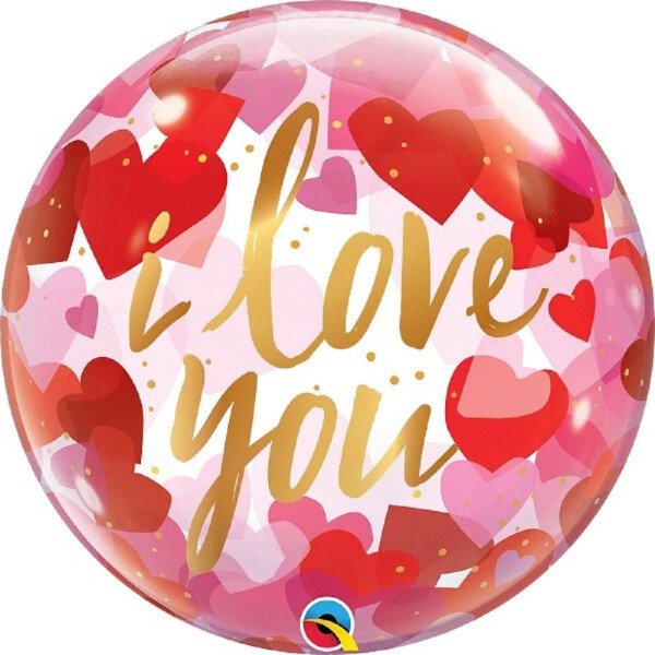 Ballongruß: Bubble I love you - Herzchen Rot Rosa - 56 cm