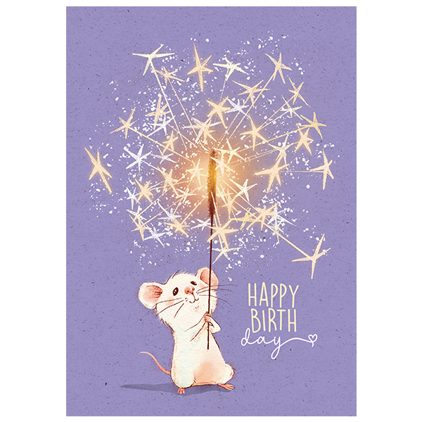 Postkarte Happy Birthday - Maus & Wunderkerze