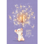 Postkarte Happy Birthday - Maus & Wunderkerze