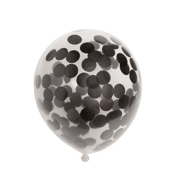 Konfettiballons Schwarz - 30 cm - 6 St.