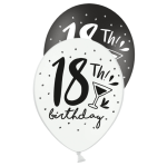 6 Ballons 18th Birthday - Schwarz Weiß - 30 cm