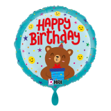 Ballongruß: Happy Birthday - Teddy mit Geschenk -...