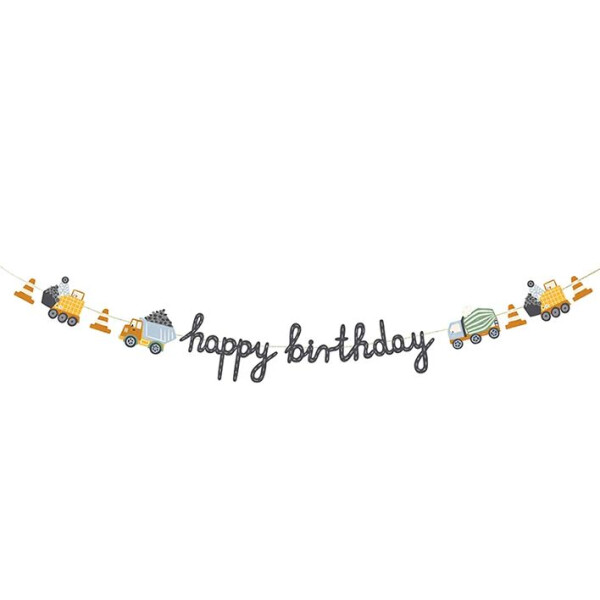 Girlande Happy Birthday - Baufahrzeuge - 2 Meter