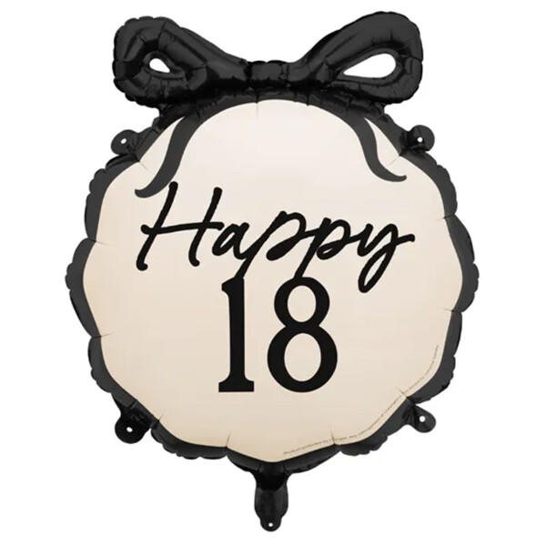 Folienballon Happy 18 mit Schleife- Schwarz Weiß - 57 cm
