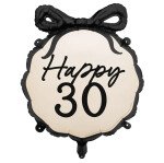Folienballon Happy 30 mit Schleife- Schwarz Weiß - 57 cm