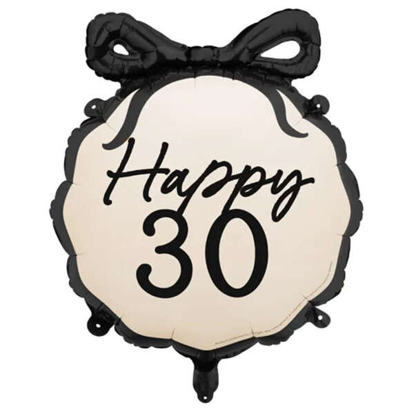 Ballongruß: Happy 30 mit Schleife - Schwarz Weiß - 47 cm