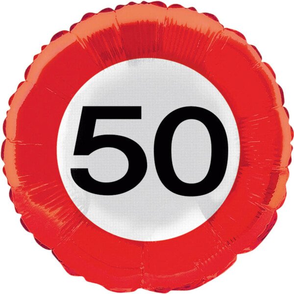 Ballongruß: 50 - Verkehrsschild - 35 cm
