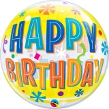 Ballongruß: Bubble Happy Birthday - Yellow Fun - 56 cm