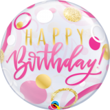 Ballongruß: Bubble Happy Birthday - Gold Pink - 56 cm