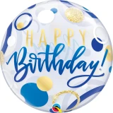 Ballongruß: Bubble Happy Birthday - Gold Blau - 56 cm