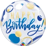 Ballongruß: Bubble Happy Birthday - Gold Blau - 56 cm