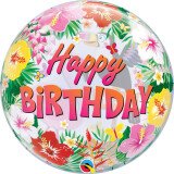 Ballongruß: Bubble Happy Birthday - Tropical - 56 cm