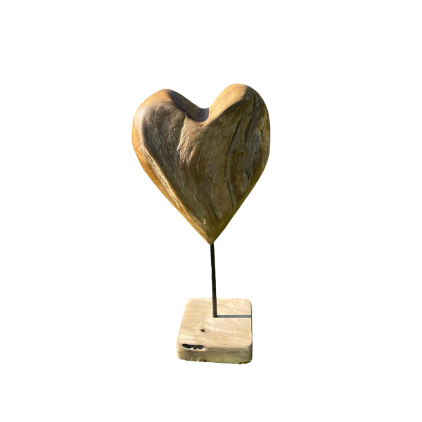Holzherz auf Ständer - 20 cm - Handarbeit Teak