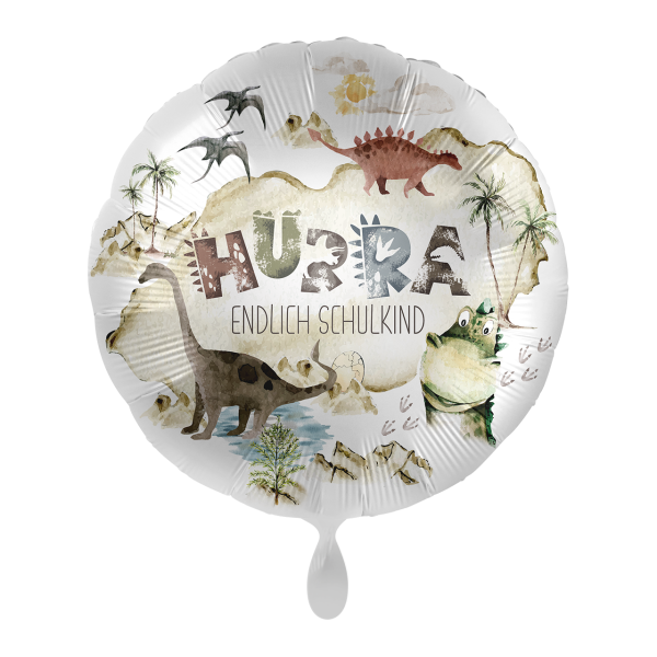 Ballongruß: Hurra endlich Schulkind- Dinosaurier - 35 cm