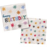Servietten Happy Birthday - Bunte Sterne - 33 x 33 cm -...
