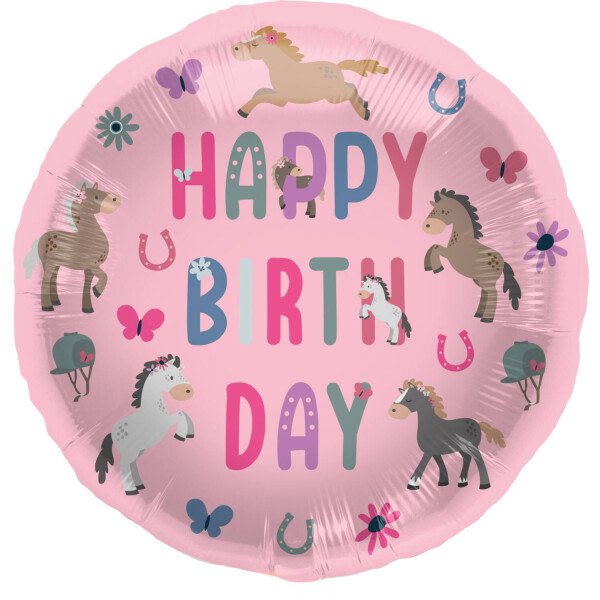 Ballongruß: Happy Birthday - Pferde - 35 cm