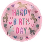 Ballongruß: Happy Birthday - Pferde - 35 cm