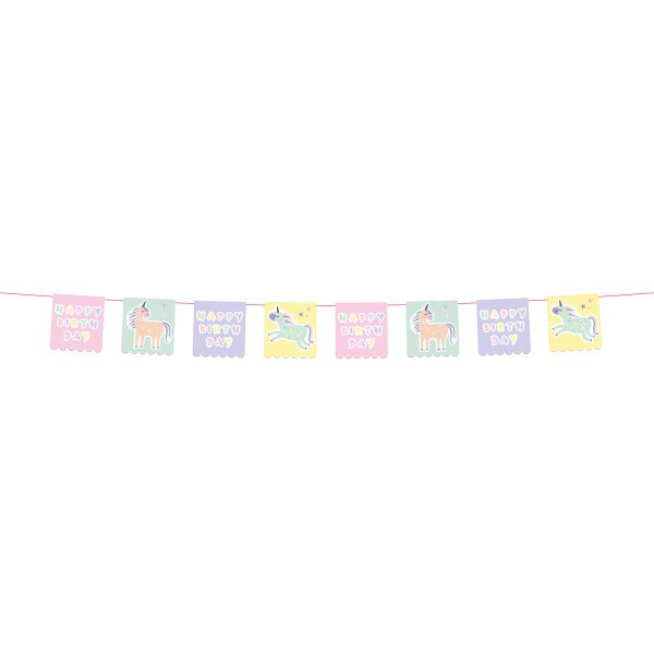 Girlande Happy Birthday Einhorn & Regenbogen - 6 Meter