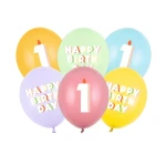 6 Ballons 1 Happy Birthday - Retro Bunt - 30 cm