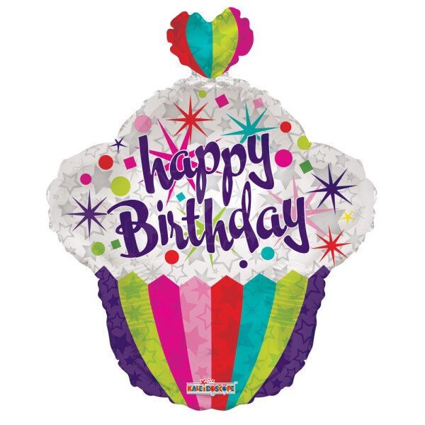 Ballongruß: Happy Birthday - Cupcake mit Herz - 45 cm
