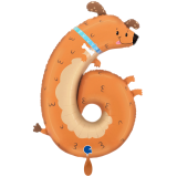 Ballongruß: Riesenzahl 6 Hund - Puppyloon - 80 cm