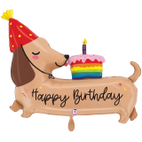 Ballongruß XL: Happy Birthday - Dackel  - 85 cm