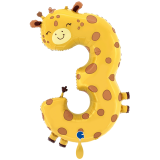 Ballongruß: Riesenzahl 3 Giraffe - Puppyloon - 85 cm