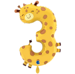 Ballongruß: Riesenzahl 3 Giraffe - Puppyloon - 85 cm