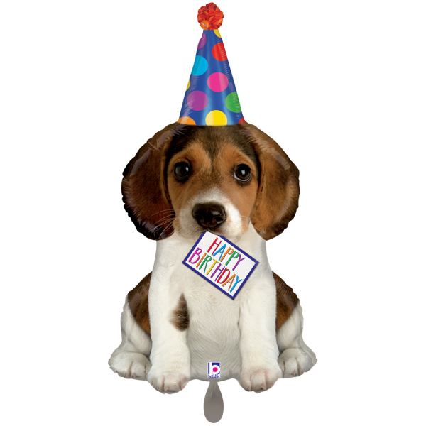 Folienballon Happy Birthday - Hund & Partyhut - 94 cm
