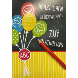 Klappkarte Zur Einschulung - Luftballons - mit Bleistift