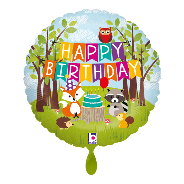 Ballongruß: Happy Birthday - Waldtiere - 35 cm