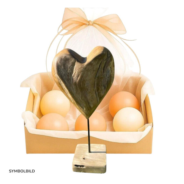 Geschenkgruß: Holzherz auf Ständer - 20 cm - Handarbeit Teak