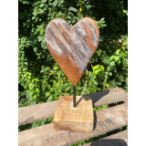 Geschenkgruß: Holzherz auf Ständer - 20 cm - Handarbeit Teak