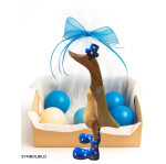 Geschenkgruß: Holzente mit Hut und Gummistiefeln - Blau - 25 cm
