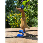 Geschenkgruß: Holzente mit Hut und Gummistiefeln - Blau - 25 cm
