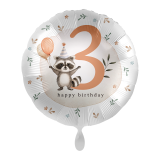 Folienballon 3 Happy Birthday Waschbär - 43 cm