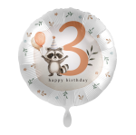 Folienballon 3 Happy Birthday Waschbär - 43 cm