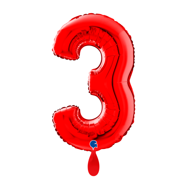Ballongruß: Riesenzahl 3 - Rot - 75 cm