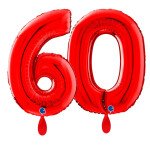 Ballongruß: Riesenzahl 60 - Rot - 75 cm