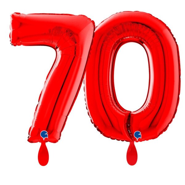 Ballongruß: Riesenzahl 70 - Rot - 75 cm