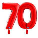 Ballongruß: Riesenzahl 70 - Rot - 75 cm