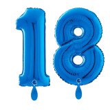 Ballongruß: Riesenzahl 18 - Blau - 75 cm