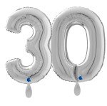 Ballongruß: Riesenzahl 30 - Silber - 75 cm